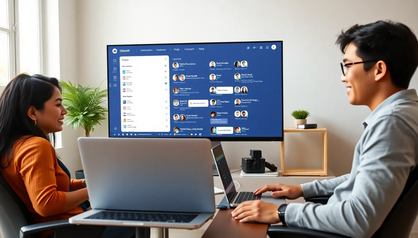 diverse group learning languages via Discord in a modern office.